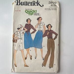 Vintage Top Skirt Pant Short Pattern Miss 6 Butterick 5979 Long Knee Full Button